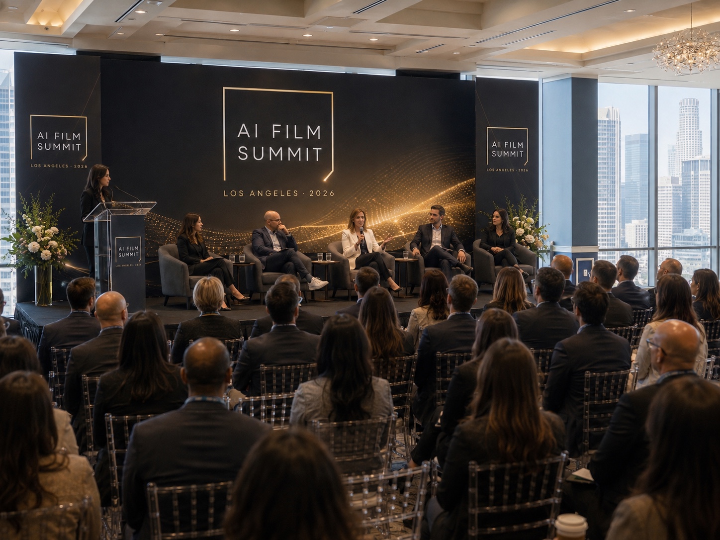 Industry panel on stage at the AI Film Summit